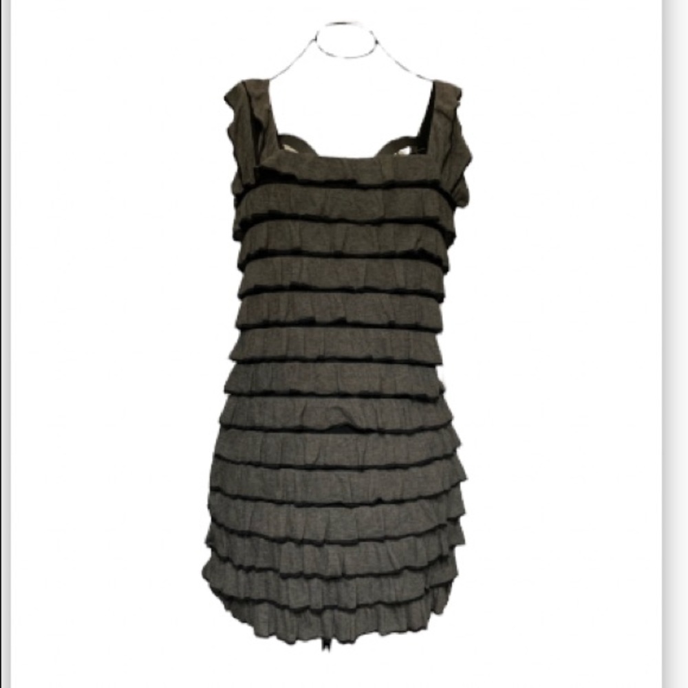 Max Studio Specialty Products Little Gray/Black Tiered Ruffled Dress Sz M